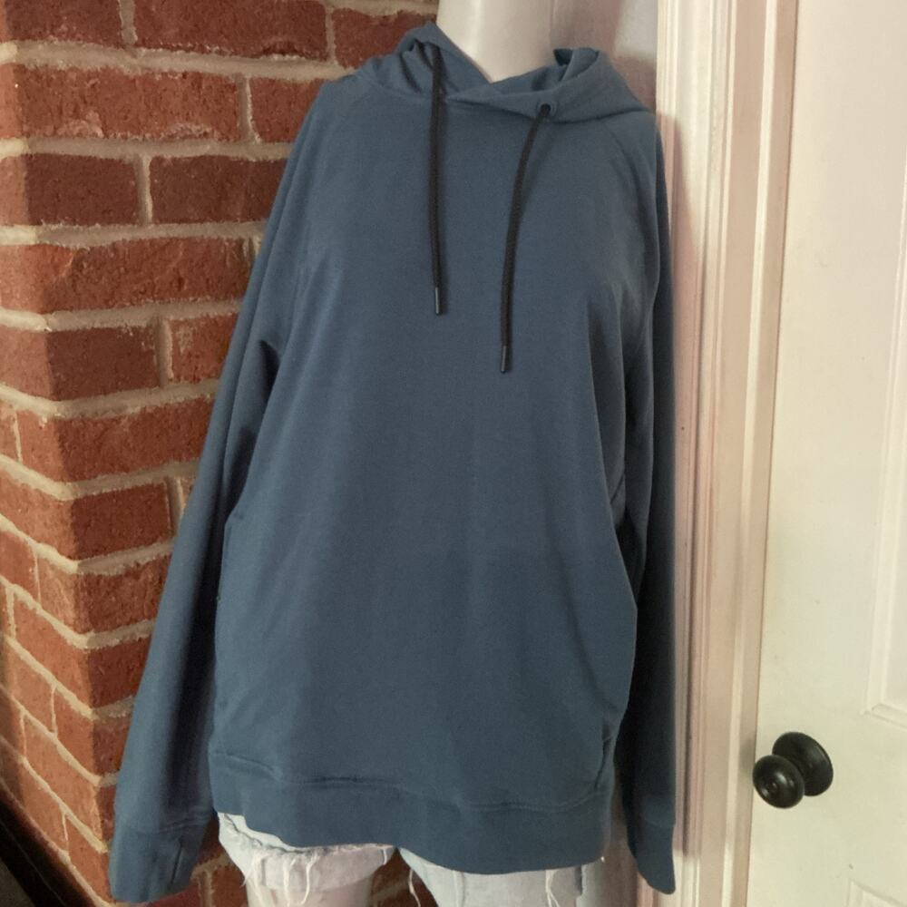 Blue Active Hoodie Medium Cozy Athleisure Everyday Pullover Minimalist